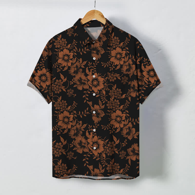 Buddha Stones Black Floral Pattern Buttons Wrinkle-resistant Men's Short Sleeve Shirt - Black - US/UK/AU48，EU58 (4XL) - image 7