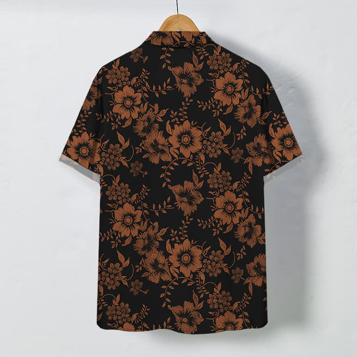 Buddha Stones Black Floral Pattern Buttons Wrinkle-resistant Men's Short Sleeve Shirt - image 8