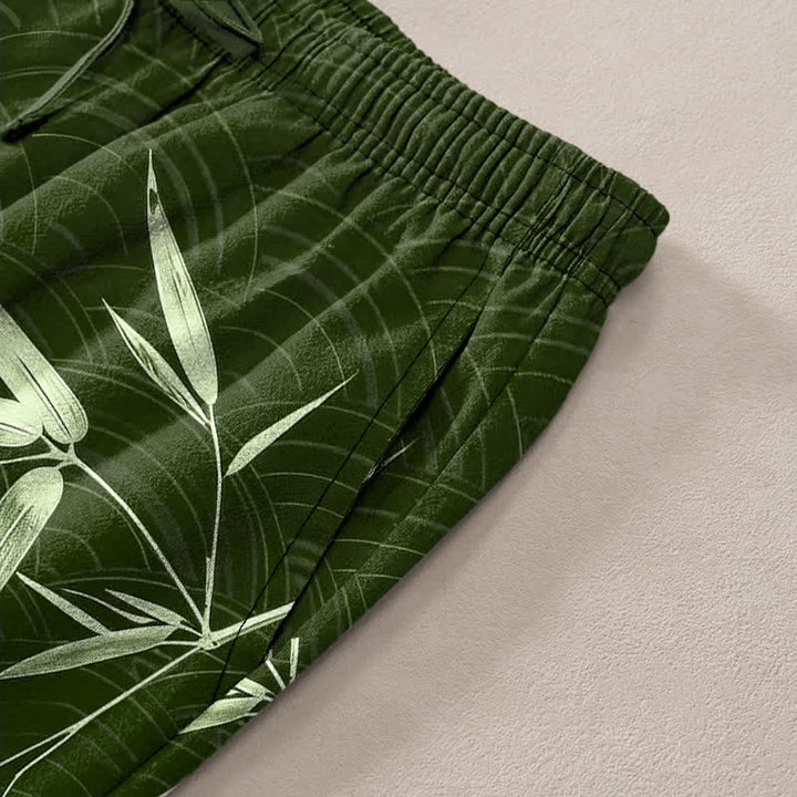 Buddha Stones Cotton Bamboo Leaf Pattern Men's Tapered Pants With Pockets - image 2