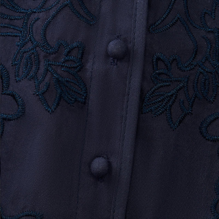 Buddha Stones Summer Vintage Embroidery V-Neck Button-Up Floral Women's Elbow-Length Sleeve Shirts - image 17