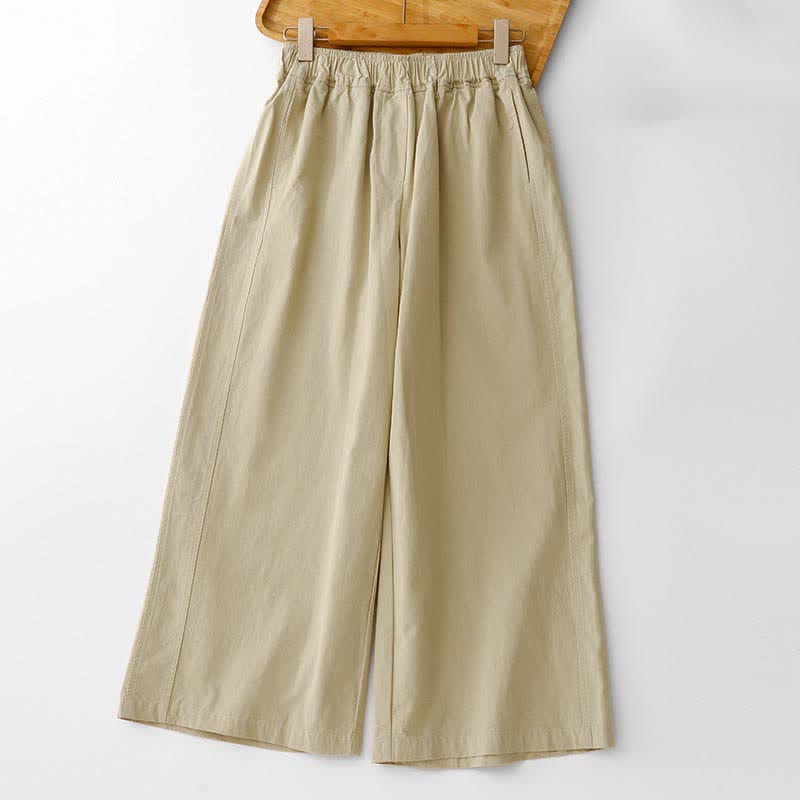 Buddha Stones Spring Summer Casual Minimalist Solid Cropped Pants Women's Wide Leg Pants With Pockets - PaleGoldenrod - US12, UK/AU16, EU44 (2XL) - image 14
