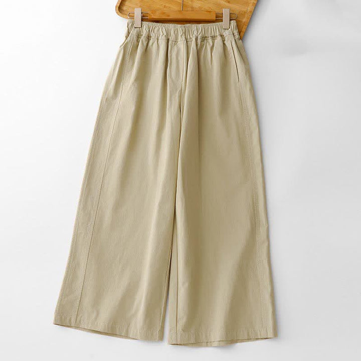 Buddha Stones Spring Summer Casual Minimalist Solid Cropped Pants Women's Wide Leg Pants With Pockets - PaleGoldenrod - US12, UK/AU16, EU44 (2XL) - image 14