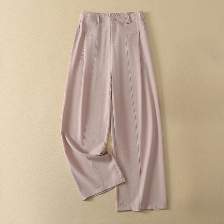 Buddha Stones Spring Summer Minimalist Elegant Button Zipper Design Solid Cotton Long Pants Women's Straight Leg Pants With Pocket - LightPink - US12, UK/AU16, EU44 (2XL) - image 4