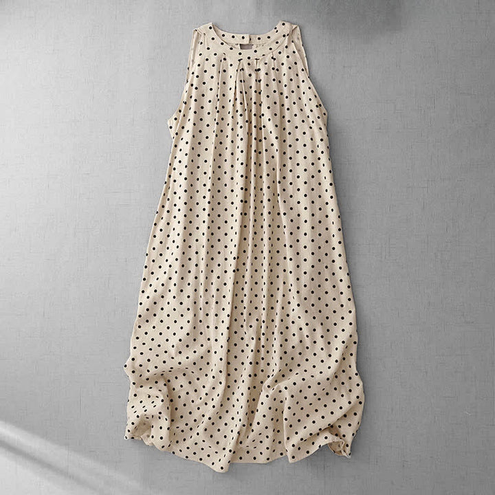 Buddha Stones Summer Vintage Polka Dot Women's Summer Sleeveless Dress - BlanchedAlmond - US14，UK/AU18，EU46 (2XL) - image 0