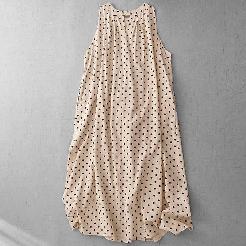 Buddha Stones Summer Vintage Polka Dot Women's Summer Sleeveless Dress - image 1