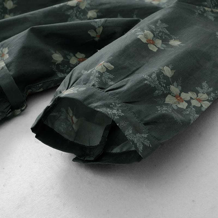 Buddha Stones Summer Vintage Drawstring Gray Floral Women's Short Sleeve Dresses With Pocket - image 10