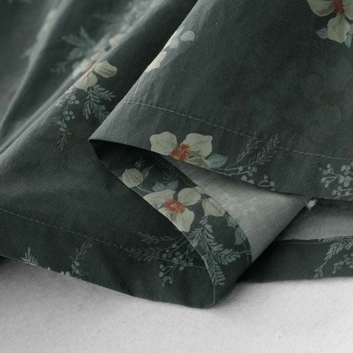Buddha Stones Summer Vintage Drawstring Gray Floral Women's Short Sleeve Dresses With Pocket - image 12