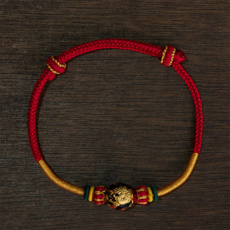Buddha Stones Copper Dragon Bead Red String Strength Braided Bracelet - Red String (Wrist Circumference: 15–20 cm) - Black Dragon Bead - image 16