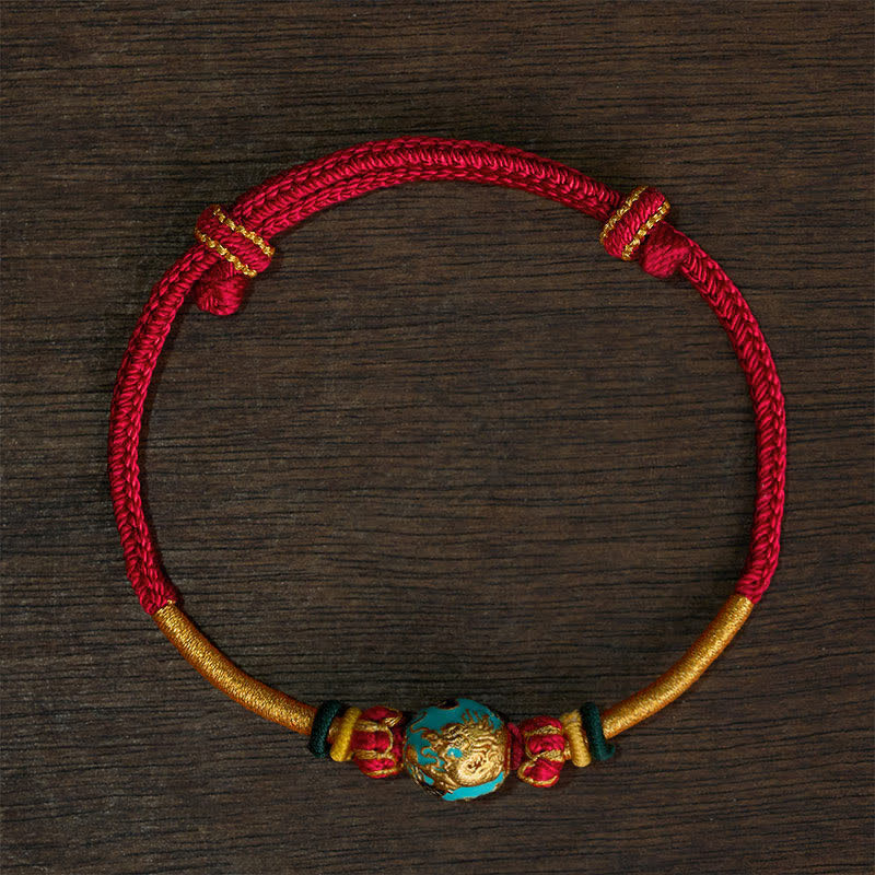 Buddha Stones Copper Dragon Bead Red String Strength Braided Bracelet - Red String (Wrist Circumference: 15–20 cm) - Phoenix Bead - image 17