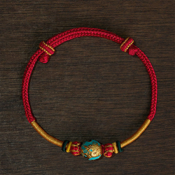 Buddha Stones Copper Dragon Bead Red String Strength Braided Bracelet - Red String (Wrist Circumference: 15–20 cm) - Phoenix Bead - image 17