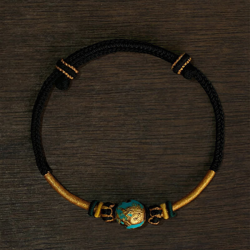 Buddha Stones Copper Dragon Bead Red String Strength Braided Bracelet - Black String (Wrist Circumference: 15–20 cm) - Phoenix Bead - image 19
