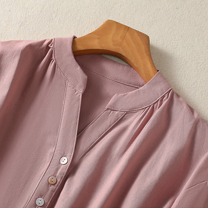Buddha Stones Summer Casual Minimalist Button-Up Solid Women's Short Sleeve Shirts - image 2