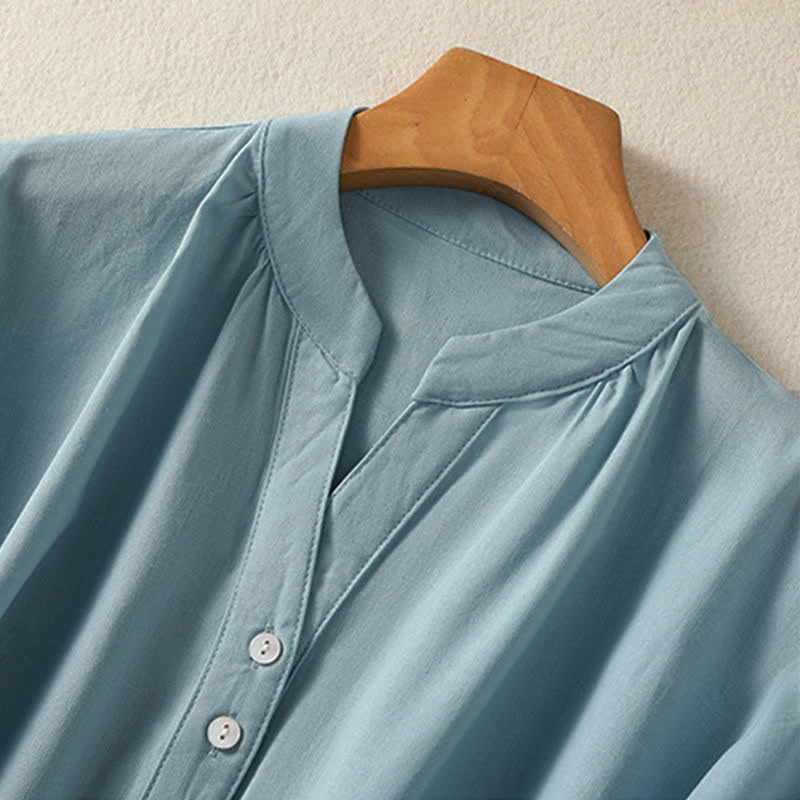 Buddha Stones Summer Casual Minimalist Button-Up Solid Women's Short Sleeve Shirts - image 9