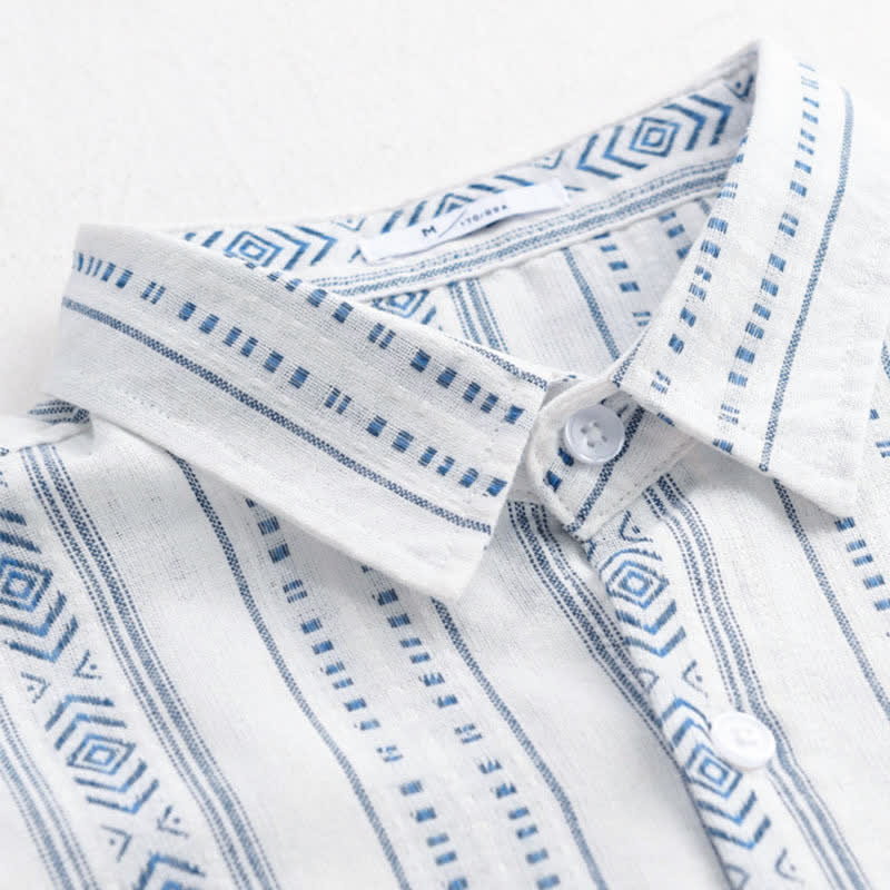 Buddha Stones Summer Casual Classic Button-Up Striped Men's Short Sleeve Shirts With Patch Pocket - image 2