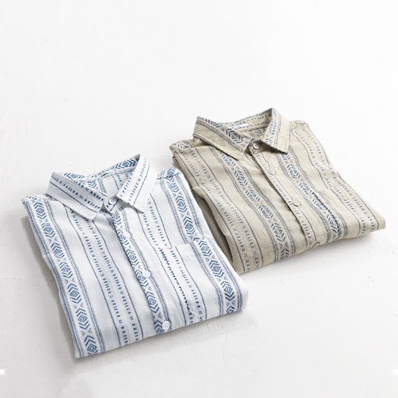 Buddha Stones Summer Casual Classic Button-Up Striped Men's Short Sleeve Shirts With Patch Pocket - image 11