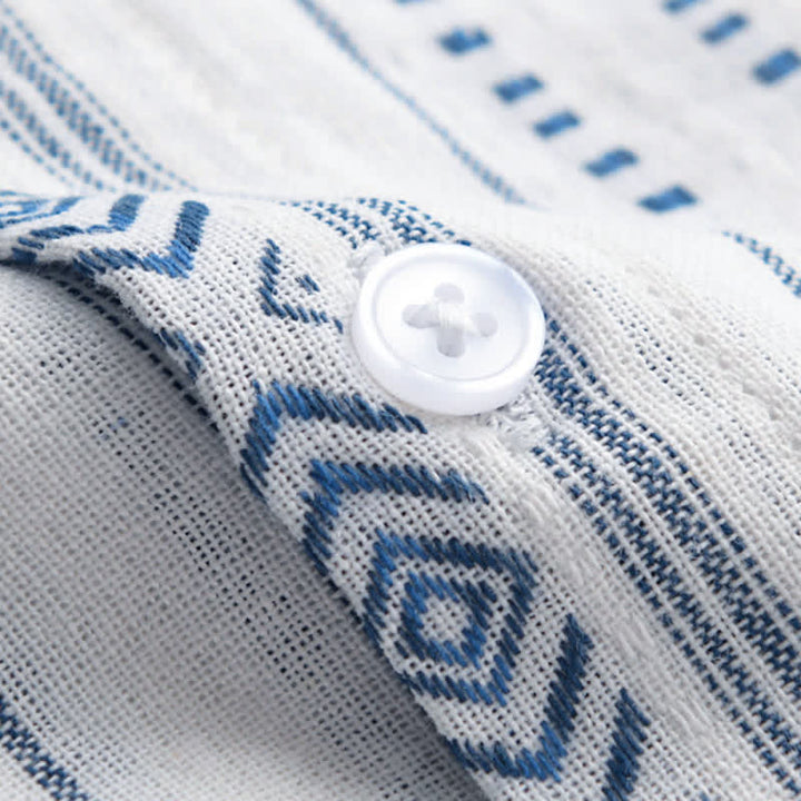 Buddha Stones Summer Casual Classic Button-Up Striped Men's Short Sleeve Shirts With Patch Pocket - image 4
