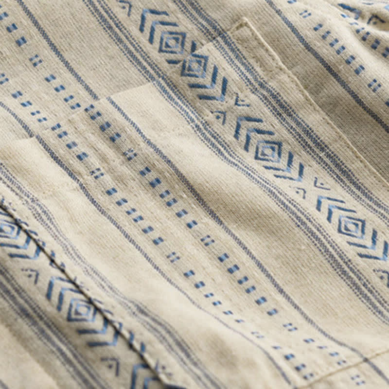 Buddha Stones Summer Casual Classic Button-Up Striped Men's Short Sleeve Shirts With Patch Pocket - image 9