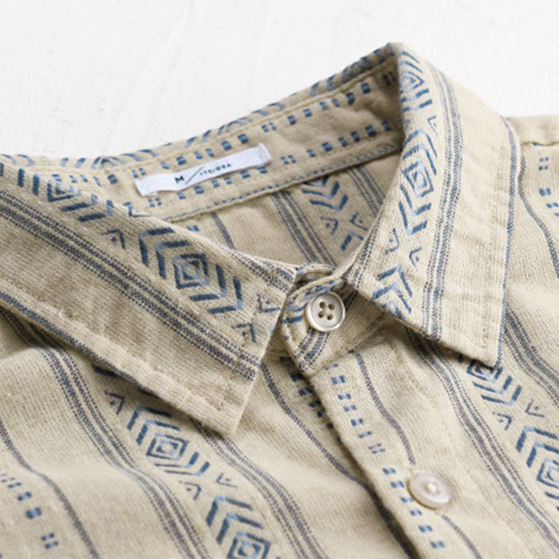 Buddha Stones Summer Casual Classic Button-Up Striped Men's Short Sleeve Shirts With Patch Pocket - image 8