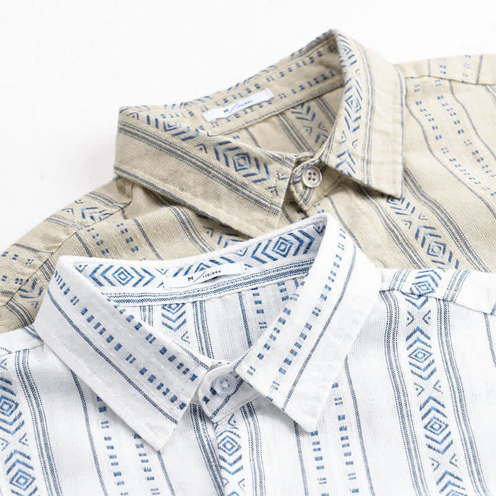 Buddha Stones Summer Casual Classic Button-Up Striped Men's Short Sleeve Shirts With Patch Pocket - image 13
