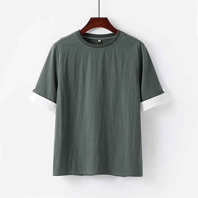 Buddha Stones Summer Casual Minimalist Button-Up Solid Crew Neck Cotton Men's Short Sleeve T-Shirts - SlateGray - US/UK/AU48, EU58 (6XL) - image 2