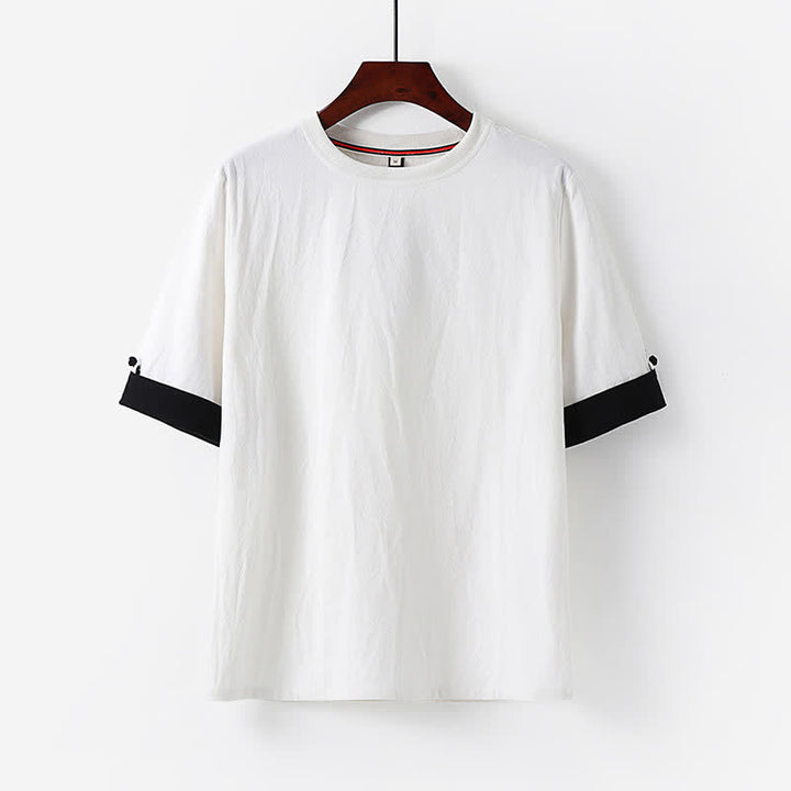Buddha Stones Summer Casual Minimalist Button-Up Solid Crew Neck Cotton Men's Short Sleeve T-Shirts - White - US/UK/AU48, EU58 (6XL) - image 9