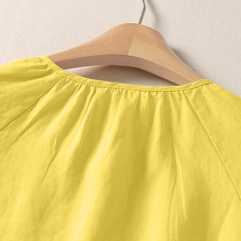 Buddha Stones Summer Casual Minimalist Solid Crew Neck Women's Short Sleeve Shirts - image 3
