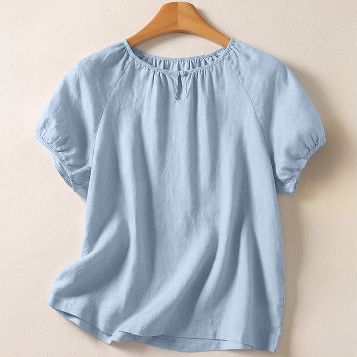 Buddha Stones Summer Casual Minimalist Solid Crew Neck Women's Short Sleeve Shirts - PowderBlue - US8-10, UK/AU12-14, EU40-42 (2XL) - image 9
