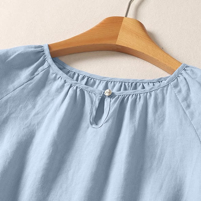 Buddha Stones Summer Casual Minimalist Solid Crew Neck Women's Short Sleeve Shirts - image 10