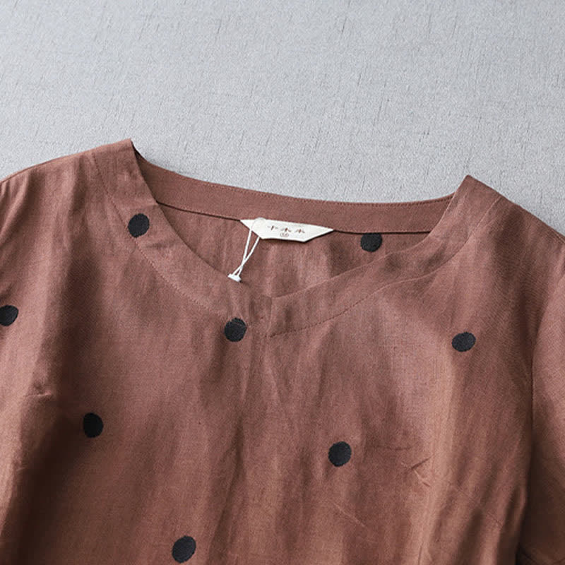 Buddha Stones Summer Casual Boho Drawstring Abstract Polka Dots Women's Short Sleeve Dress With Pocket - image 13