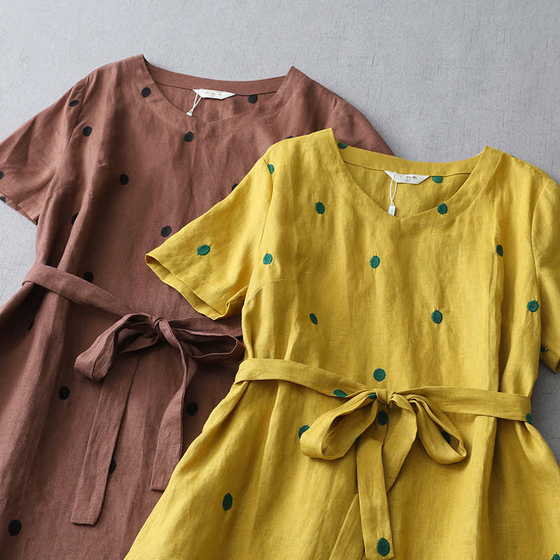 Buddha Stones Summer Casual Boho Drawstring Abstract Polka Dots Women's Short Sleeve Dress With Pocket - image 18