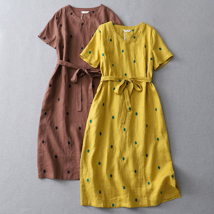 Buddha Stones Summer Casual Boho Drawstring Abstract Polka Dots Women's Short Sleeve Dress With Pocket - image 17