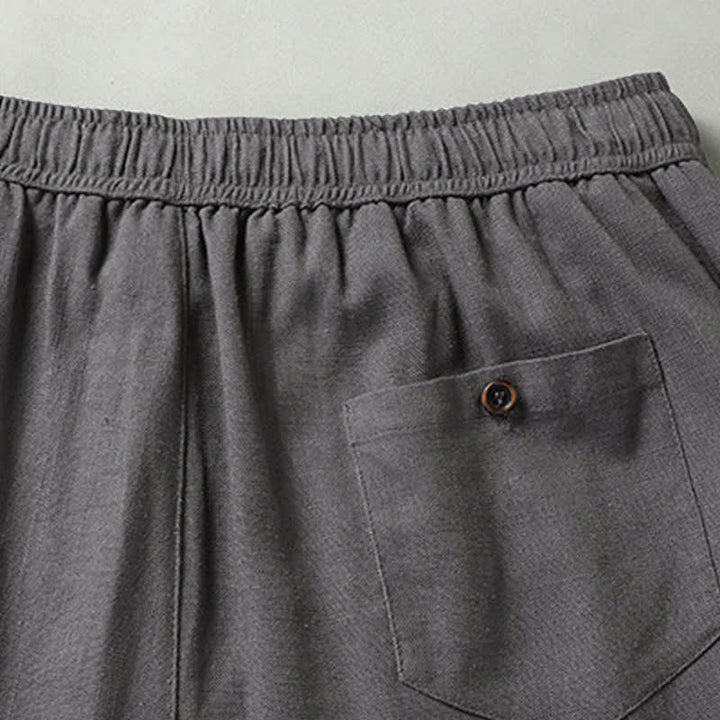 Buddha Stones Summer Casual Mandarin Collar Solid Short Sleeve Shirt Drawstring Pants Men's Matching Sets With Pockets - image 18