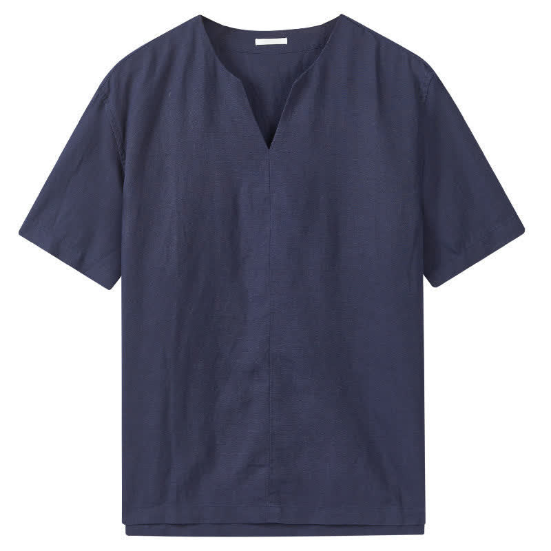 Buddha Stones Summer Minimalist Solid V-Neck Men's Short Sleeve T-Shirts - image 8