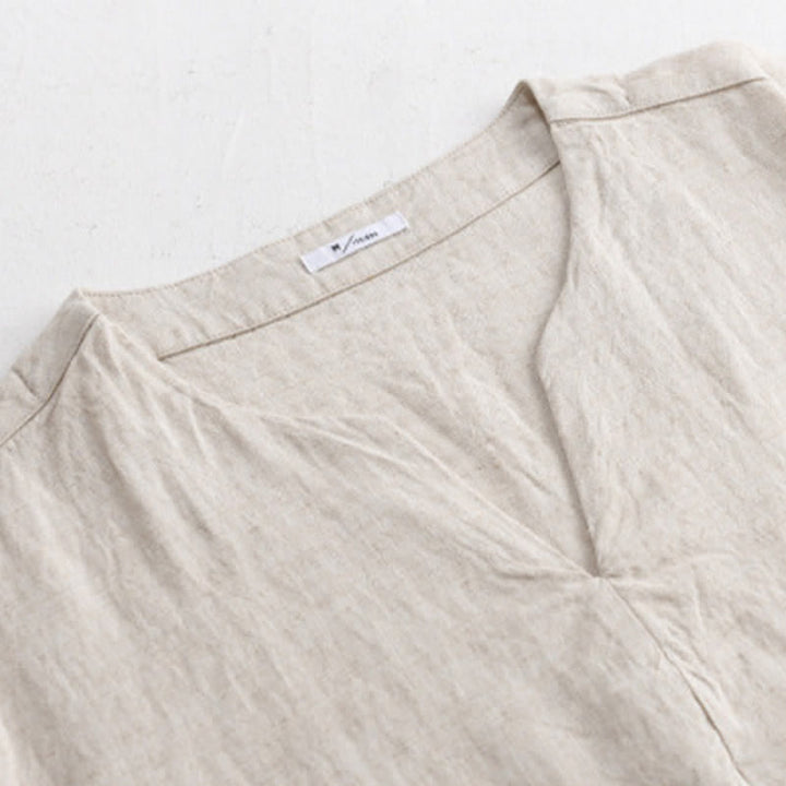 Buddha Stones Summer Minimalist Solid V-Neck Men's Short Sleeve T-Shirts - image 1