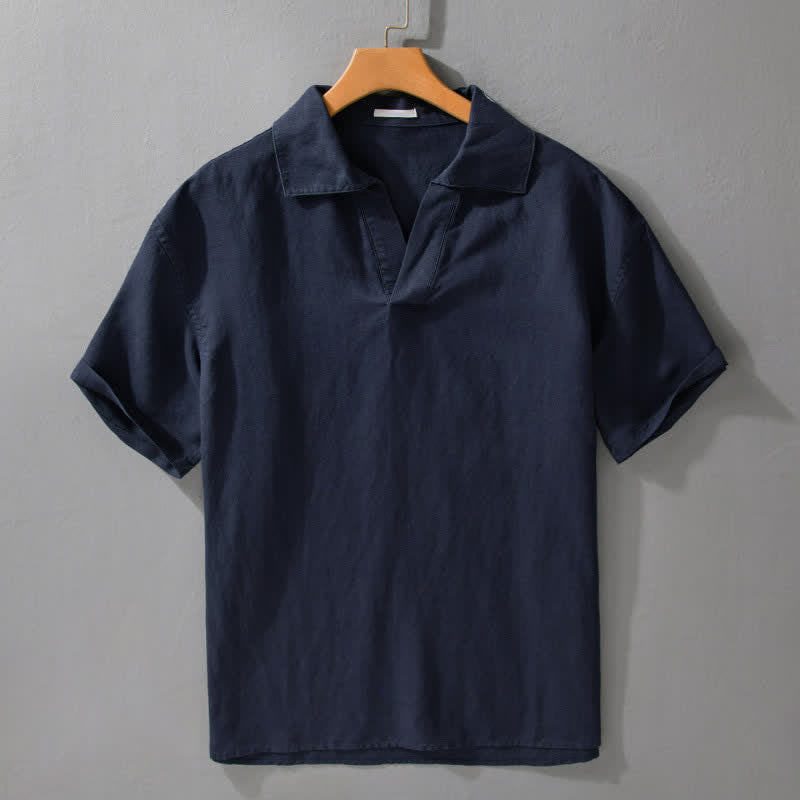 Buddha Stones Summer Casual Minimalist Solid Men's Short Sleeve Shirts - MidnightBlue - US/UK/AU42，EU52 (3XL) - image 5