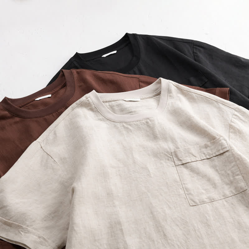 Buddha Stones Summer Casual Minimalist Solid Men's Short Sleeve T-Shirts With Patch Pocket - image 19