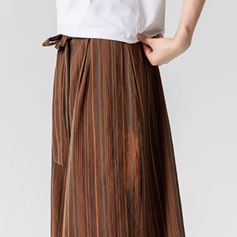 Buddha Stones Summer Vintage Drawstring Striped Ankle Pants Men's Wide Leg Pants With Pocket - image 16