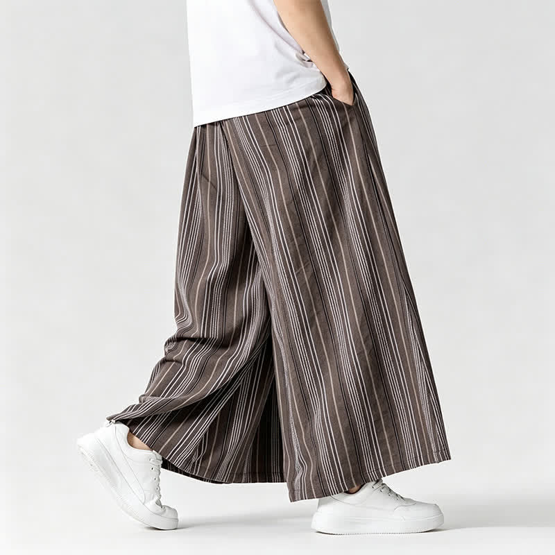 Buddha Stones Summer Vintage Drawstring Striped Ankle Pants Men's Wide Leg Pants With Pocket - image 25