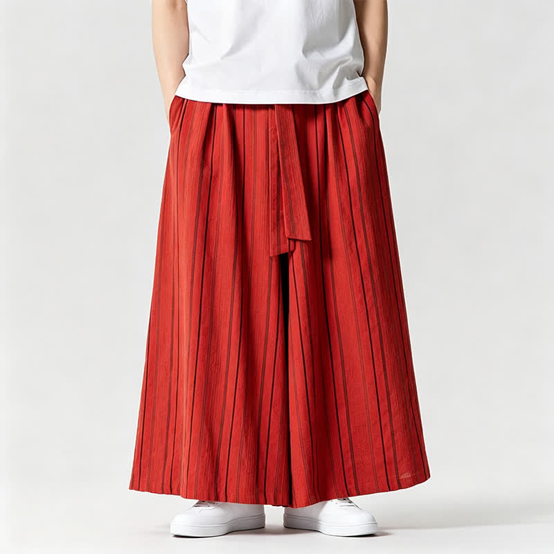 Buddha Stones Summer Vintage Drawstring Striped Ankle Pants Men's Wide Leg Pants With Pocket - image 28