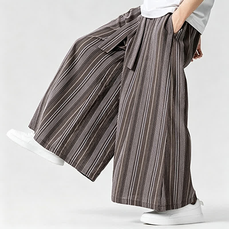 Buddha Stones Summer Vintage Drawstring Striped Ankle Pants Men's Wide Leg Pants With Pocket - image 26