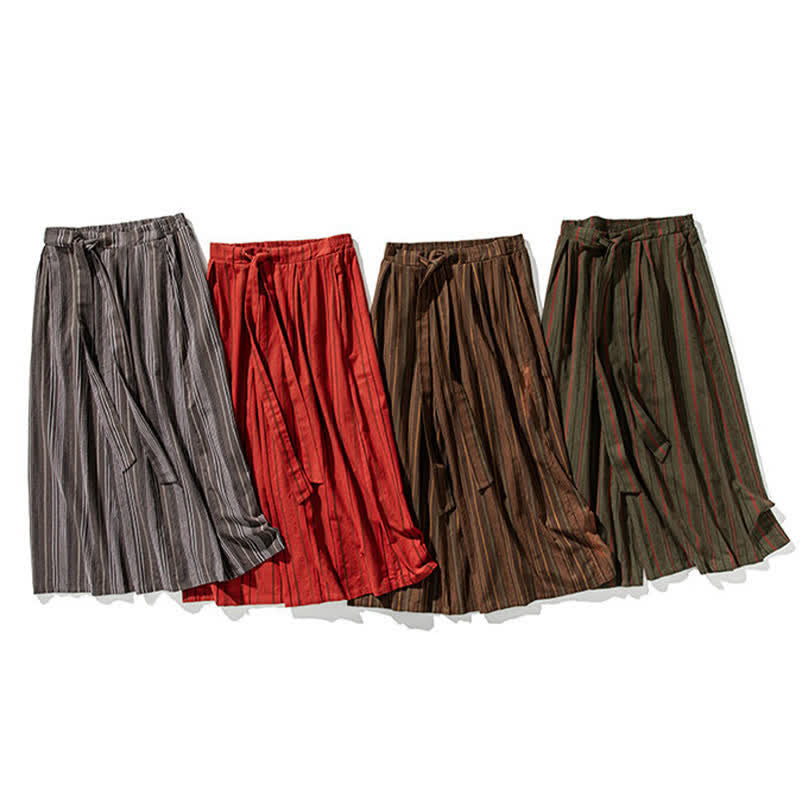 Buddha Stones Summer Vintage Drawstring Striped Ankle Pants Men's Wide Leg Pants With Pocket - image 34