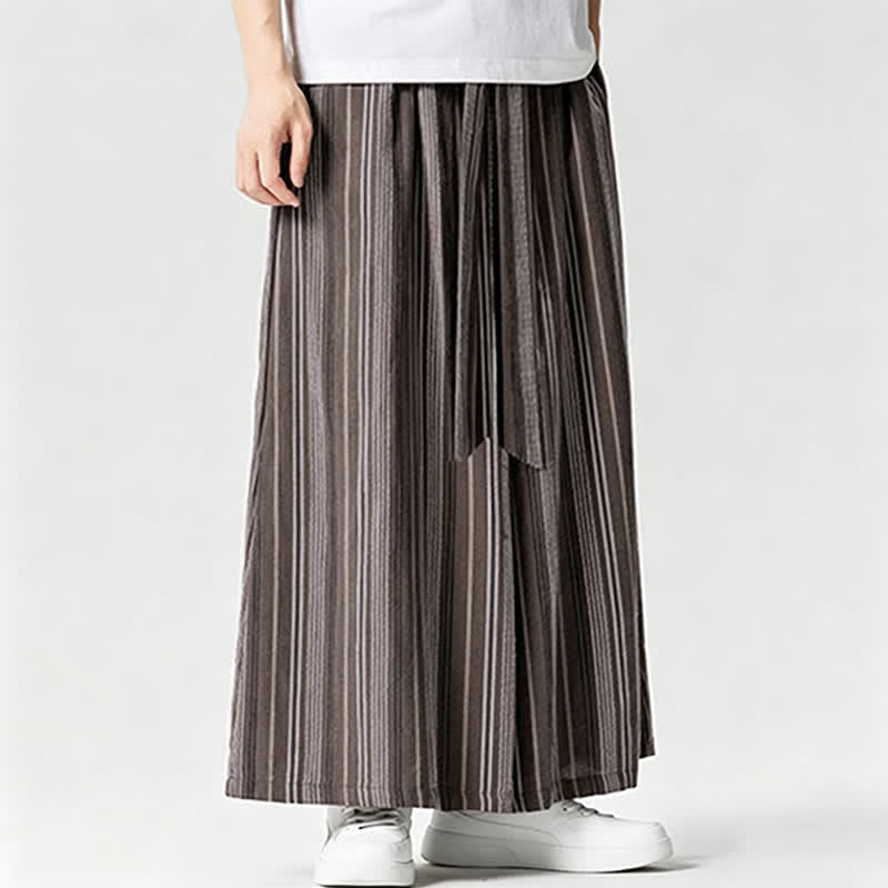 Buddha Stones Summer Vintage Drawstring Striped Ankle Pants Men's Wide Leg Pants With Pocket - image 21