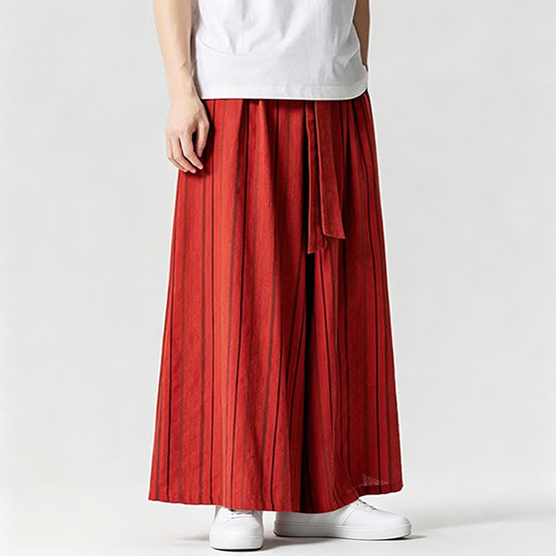 Buddha Stones Summer Vintage Drawstring Striped Ankle Pants Men's Wide Leg Pants With Pocket - image 29