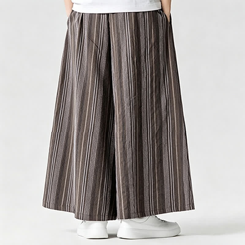 Buddha Stones Summer Vintage Drawstring Striped Ankle Pants Men's Wide Leg Pants With Pocket - image 23