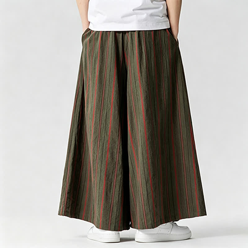 Buddha Stones Summer Vintage Drawstring Striped Ankle Pants Men's Wide Leg Pants With Pocket - image 4