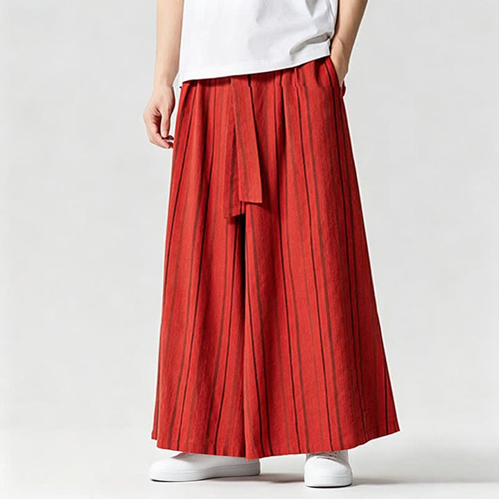 Buddha Stones Summer Vintage Drawstring Striped Ankle Pants Men's Wide Leg Pants With Pocket - image 30