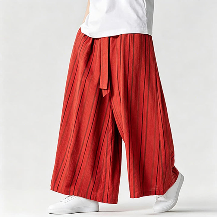 Buddha Stones Summer Vintage Drawstring Striped Ankle Pants Men's Wide Leg Pants With Pocket - Red - US/UK/AU42，EU52 (3XL) - image 27