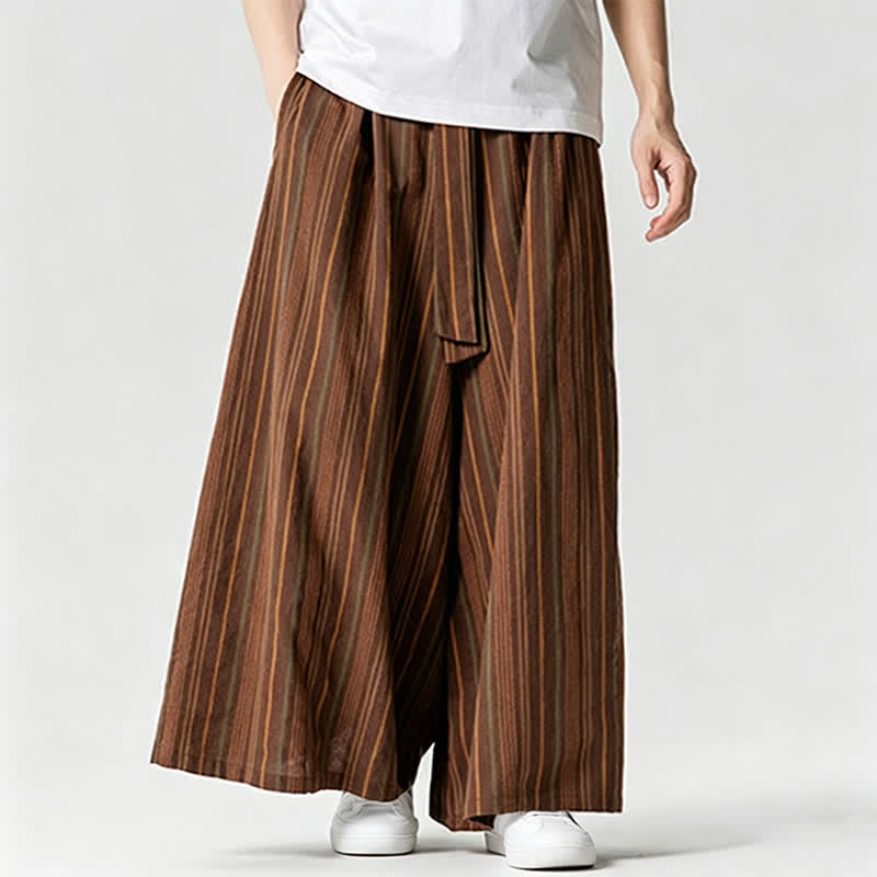Buddha Stones Summer Vintage Drawstring Striped Ankle Pants Men's Wide Leg Pants With Pocket - image 13