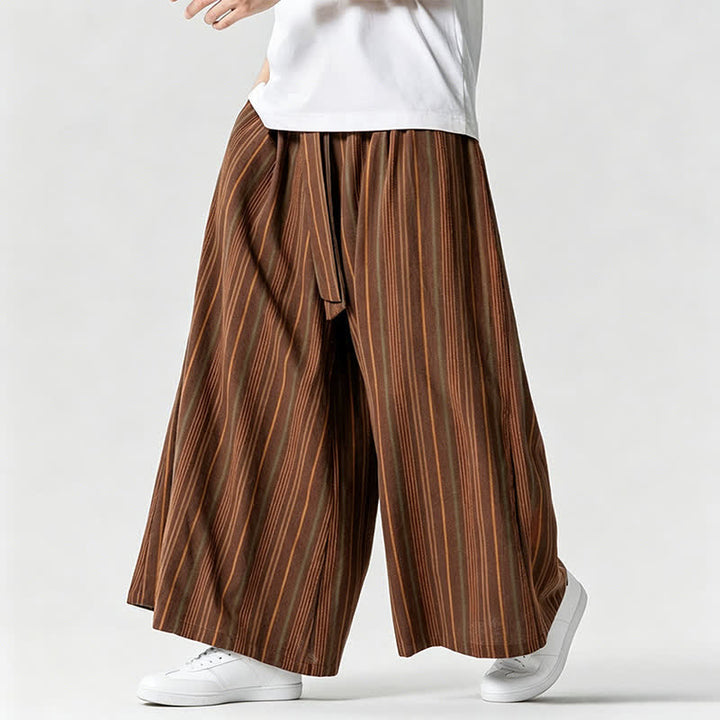 Buddha Stones Summer Vintage Drawstring Striped Ankle Pants Men's Wide Leg Pants With Pocket - SaddleBrown - US/UK/AU42，EU52 (3XL) - image 7