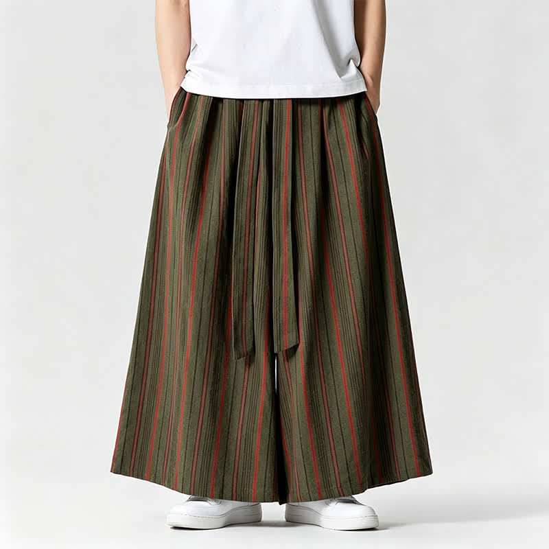 Buddha Stones Summer Vintage Drawstring Striped Ankle Pants Men's Wide Leg Pants With Pocket - image 1